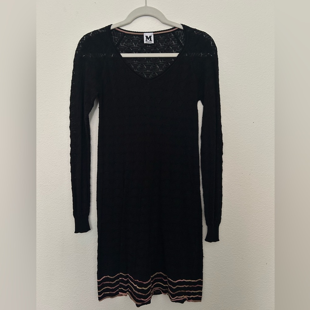 Missoni Black Knit Dress with Striped Hem